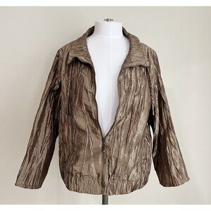 Vintage Ruby Rd Women's Jacket Metallic Textured Zip Front Polyester Blend Coat